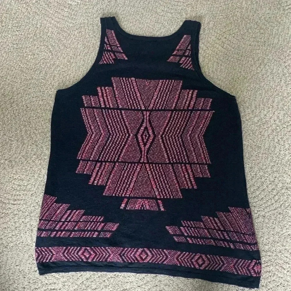 Lucky Brand navy tank top with multicolor woven print - Picture 2 of 6